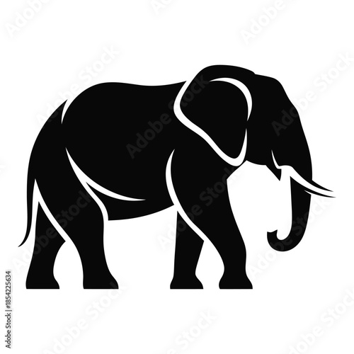 A striking black and white silhouette of a majestic african elephant