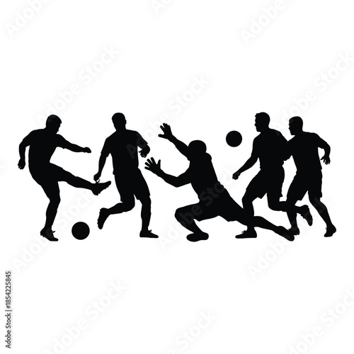 Silhouette of a soccer team in dynamic action during a game