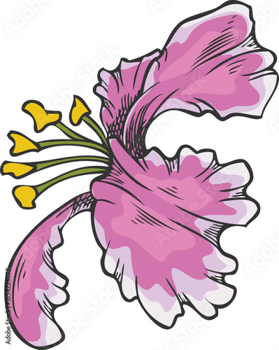 Acerola berry pink flower sketch, Barbados cherry tree blossom plant, vector hand drawn exotic fruit blooming nature