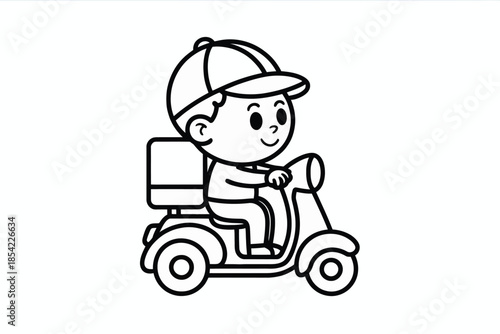 Delivery boy riding scooter isolated on white background, Vector, illustration