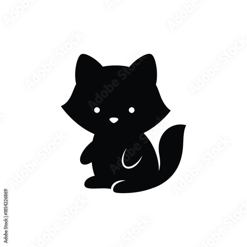 Charming minimalist black fox icon illustration, perfect for various design projects, embodying a cute and modern animal silhouette with clean lines and expressive eyes for versatile graphic use