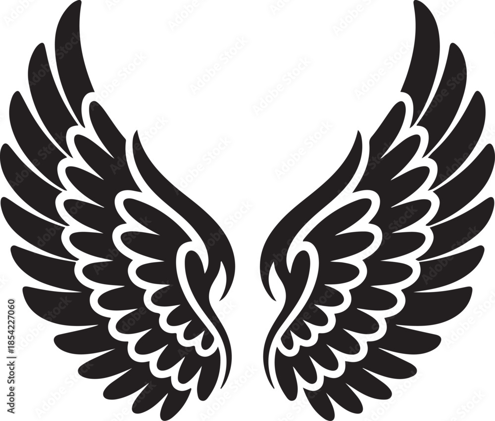 Obraz premium Flying Eagle Wings Detailed Black Vector Art