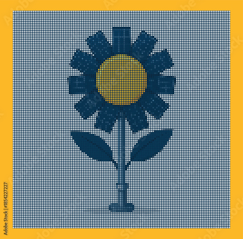 Solar Panel Sunflower Metal Pipe Halftone Poster Art