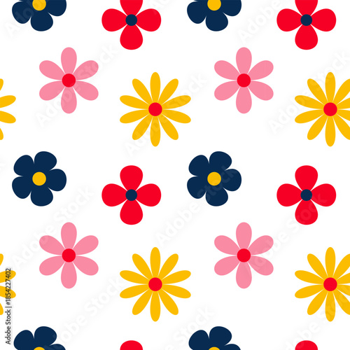 Seamless pattern with spring flowers, on a white background. For gift wrapping paper. For postcards.