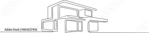 Single continuous line drawing luxury house building at big city. Home architecture property isolated minimalism concept. one line Icon drawing