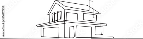 Single continuous line drawing luxury house building at big city. Home architecture property isolated minimalism concept. one line Icon drawing