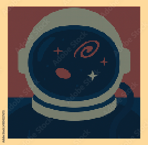 Astronaut Visor Galaxy Reflection Halftone Digital Art