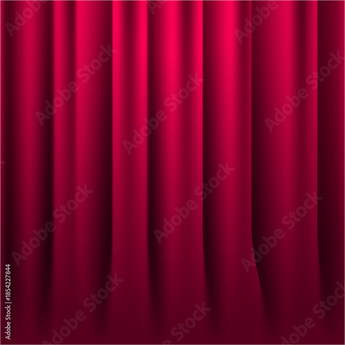 Red velvet theater curtain background with soft folds, luxurious stage drapery texture for show, cinema and performance design.