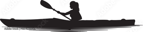 A vector silhouette of woman kayaking.