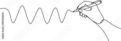 Single continuous line drawing of hand gesture drawn straight zig zag line. Write long zigzag streak with pen on notepad concept. one line Icon drawing
