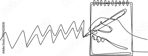 Single continuous line drawing of hand gesture drawn straight zig zag line. Write long zigzag streak with pen on notepad concept. one line Icon drawing