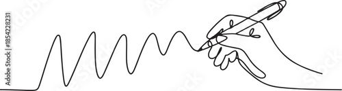 Single continuous line drawing of hand gesture drawn straight zig zag line. Write long zigzag streak with pen on notepad concept. one line Icon drawing