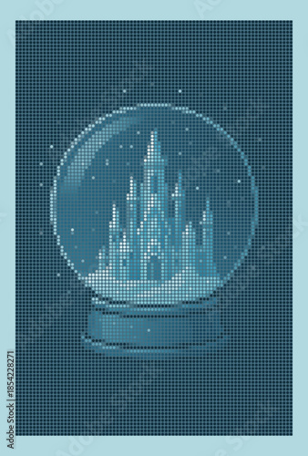 Ice Palace Snow Globe Winter Scene Halftone Poster Art