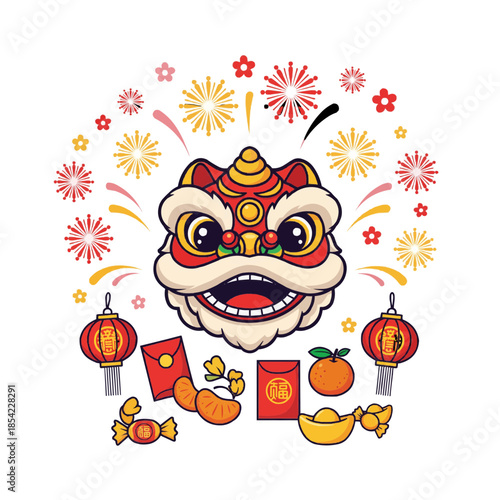 Cute funny cartoon animal character smiling and celebrating Christmas with colorful fruits and vegetables in a festive vector illustration