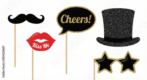 Party Props for a Fun Celebration Mustaches, Lips, Stars, and Top Hat