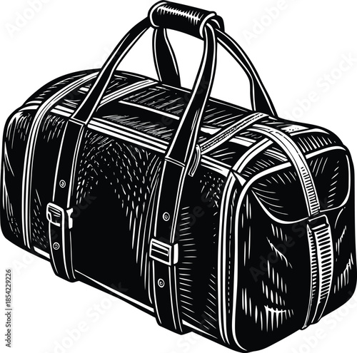 Black and White Duffle Bag with Straps and Buckles