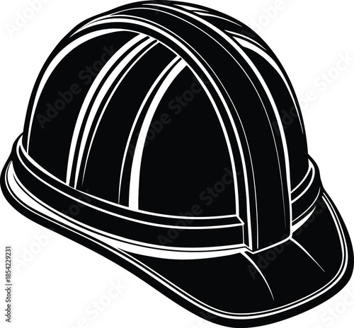 Black and White Construction Helmet with Striped Pattern