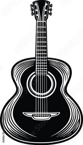 Black and white line of a guitar with four strings