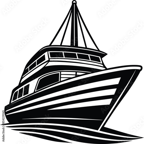 Black and white of a large ship with sails boat