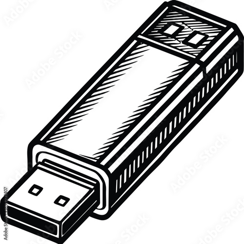 Black and white U S B flash drive with abstract USB flash drive