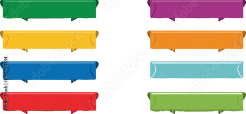 Colorful ribbon banners set illustration, blank label tags collection, decorative scroll shapes, vector design elements