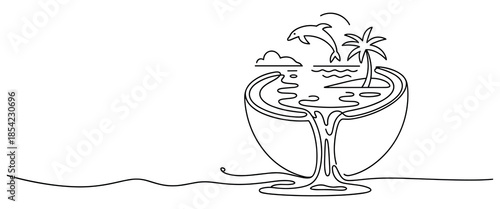 Tropical island scene inside a melting ice cream cone