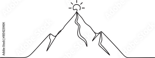 Minimalist mountain landscape with sunrise illustration