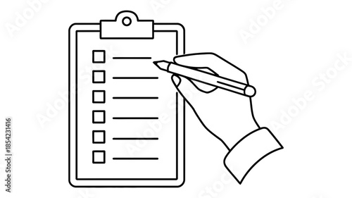 A hand writing on a checklist document on a clipboard for task management illustration