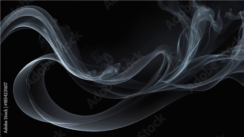 Smooth abstract blue smoke waves and swirling motion curves flow against a black backdrop creating an artistic magic light pattern design