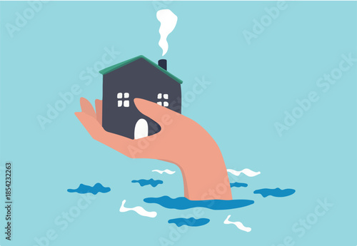 Government bailout to help support bank from bankruptcy to prevent banking downfall by injection, buy bonds to pay for loan and obligation concept, government hand help holding bank from risky ocean.