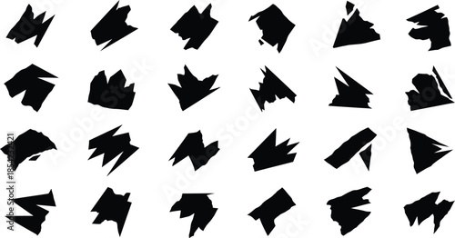 Collection of 28 black abstract brush stroke graphics