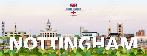Nottingham graphic stylized cityscape colorful vector illustration with big city name on the background