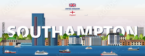 Southampton graphic stylized cityscape colorful vector illustration with big city name on the background