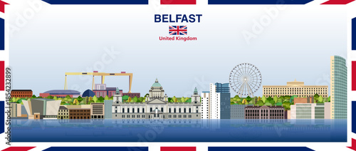 Belfast abstract stylized city skyline on a beautiful gradient day sky background. Vector illustration
