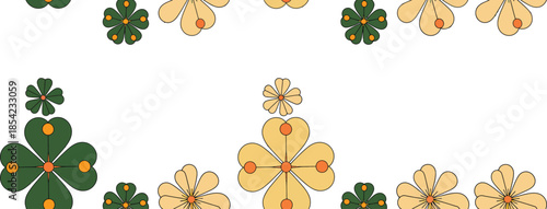Abstract floral design with green and yellow flowers and leaves