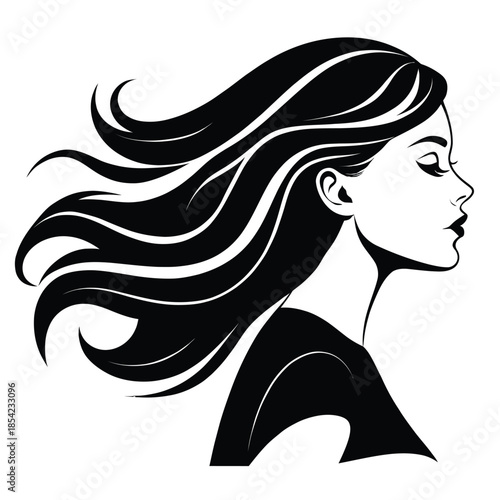 Black and white 2d vector silhouette of two woman heads in profile