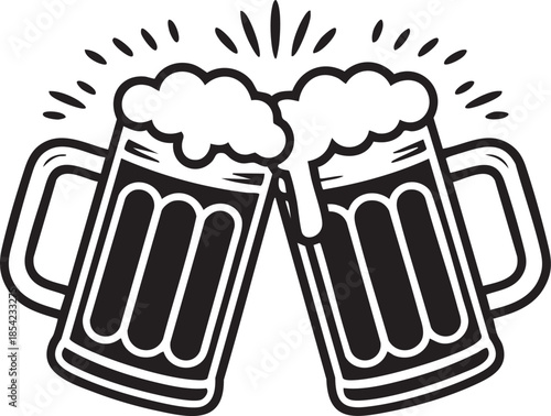 Beer mugs toasting silhouette vector design for celebration, party, cheers, pub, Oktoberfest and drink-themed decoration