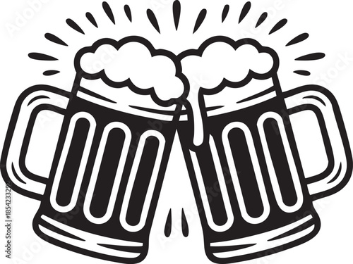 Beer mugs toasting silhouette vector design for celebration, party, cheers, pub, Oktoberfest and drink-themed decoration