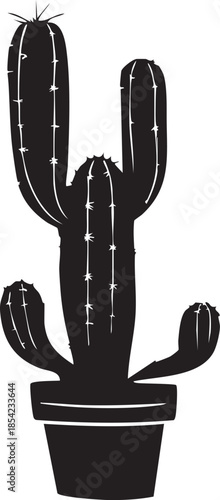 Cactus Dans Un Pot Silhouette Noir
