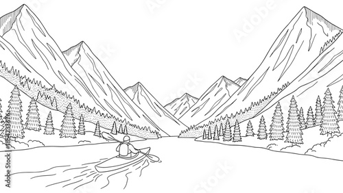 Tranquil kayaking adventure in serene mountain landscape