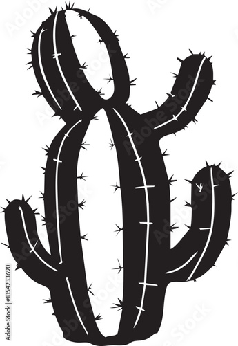 Cactus Noir et Blanc Épineux Silhouette