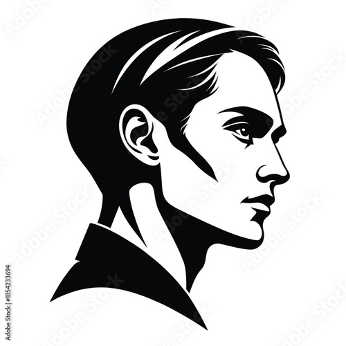 Ultra clean black and white 2d vector silhouette of two men