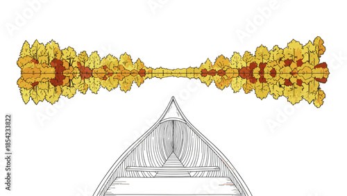Canoe journey through autumn forest reflection on calm lake