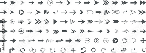 Set arrow icons. Collection different arrows sign. Set different cursor arrow direction symbols in flat style. Black arrows icons. Vector illustration
