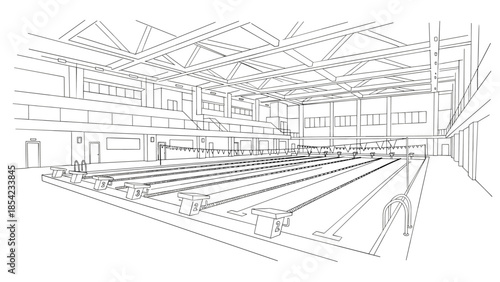 Modern indoor swimming pool design in linear style