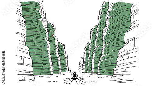 Minimalist kayaking adventure through majestic canyon cliffs