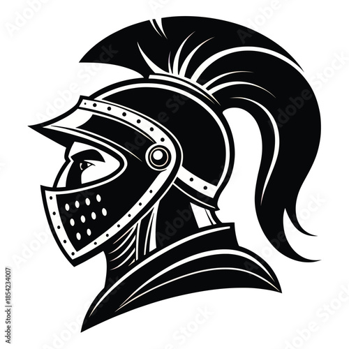 Ultra clean black and white 2d vector silhouette of a knight's