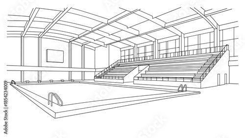 Indoor swimming pool architecture: minimalist line art design