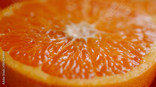 Juicy orange slice showing vibrant texture and detail, witamin C