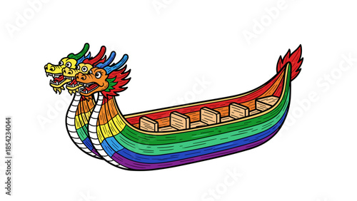 Colorful dragon boat with twin heads and vibrant designs